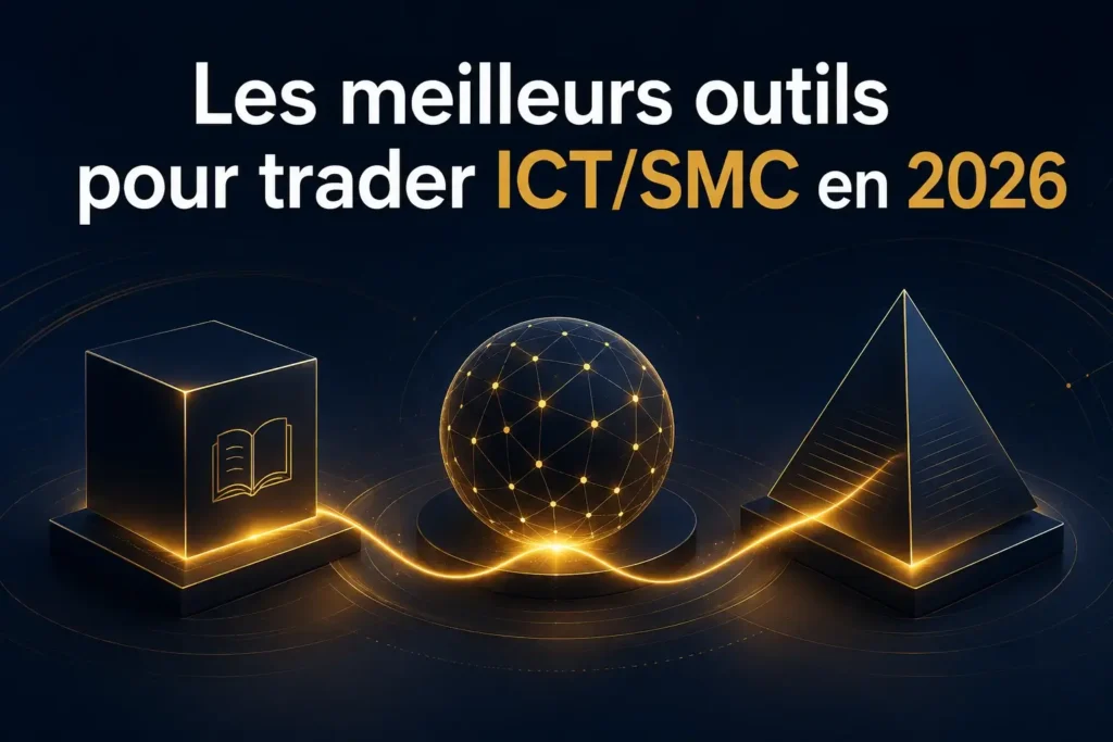 Illustration abstraite représentant les meilleurs outils pour trader ICT/SMC en 2026