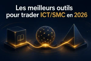 Illustration abstraite représentant les meilleurs outils pour trader ICT/SMC en 2026